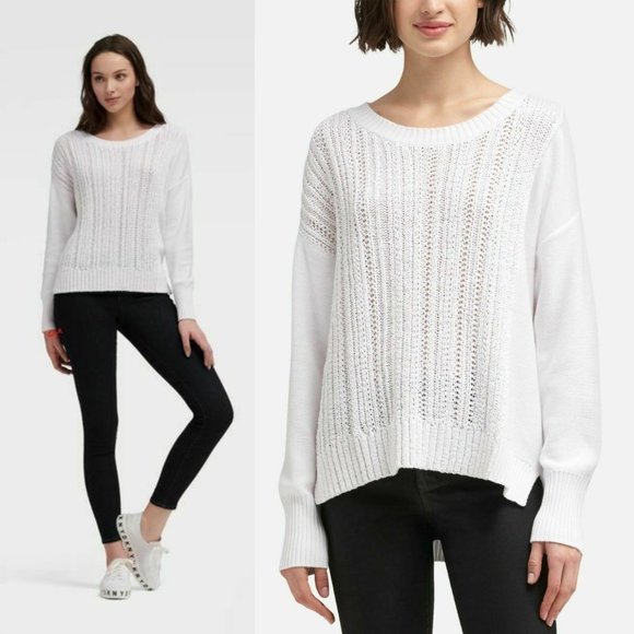 Dkny Sweaters - New DKNY White Cable-Knit Pullover Sweater M